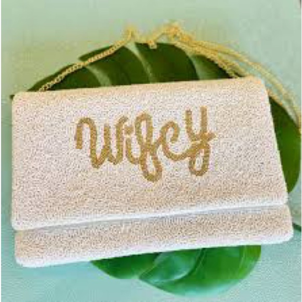 White and Gold 'Wifey' Cross Body Purse